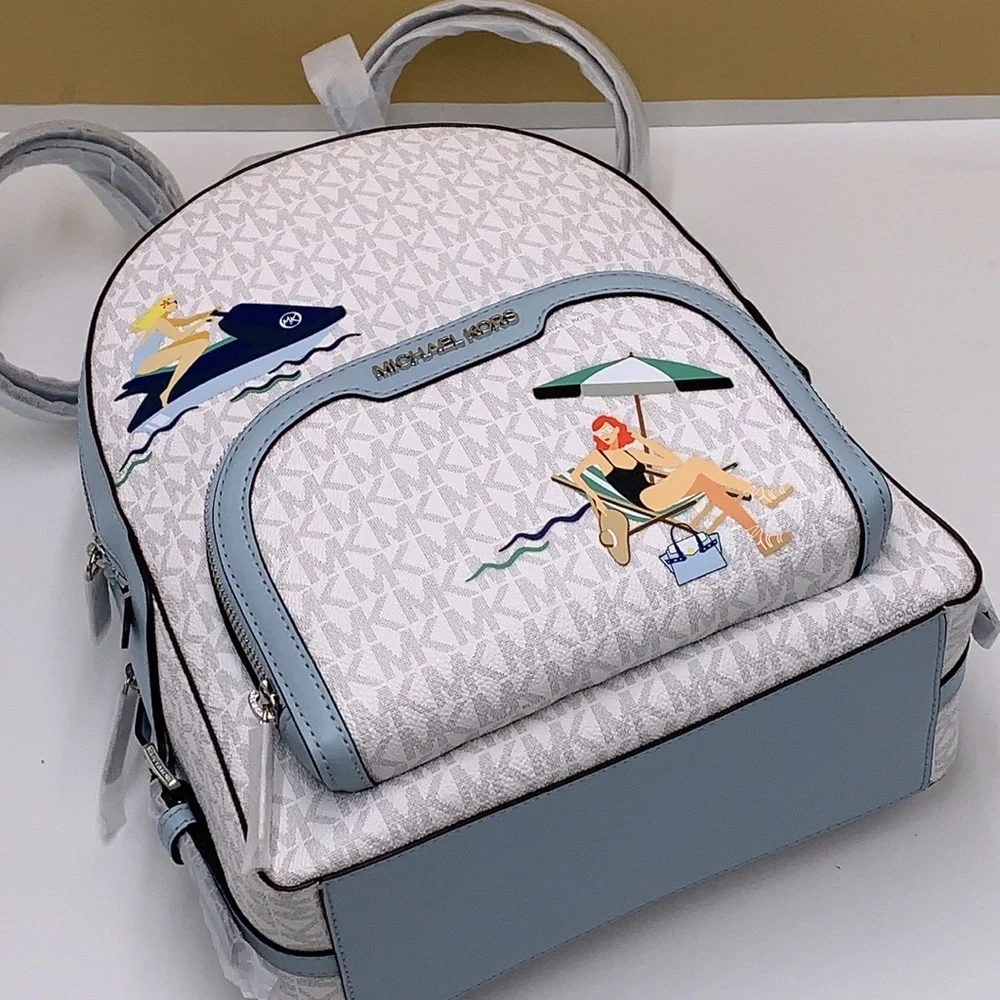 MICHAEL KORS JET SET GIRLS JAYCEE MEDIUM BACKPACK BRIGHT WHITE/ BLUE COLOR